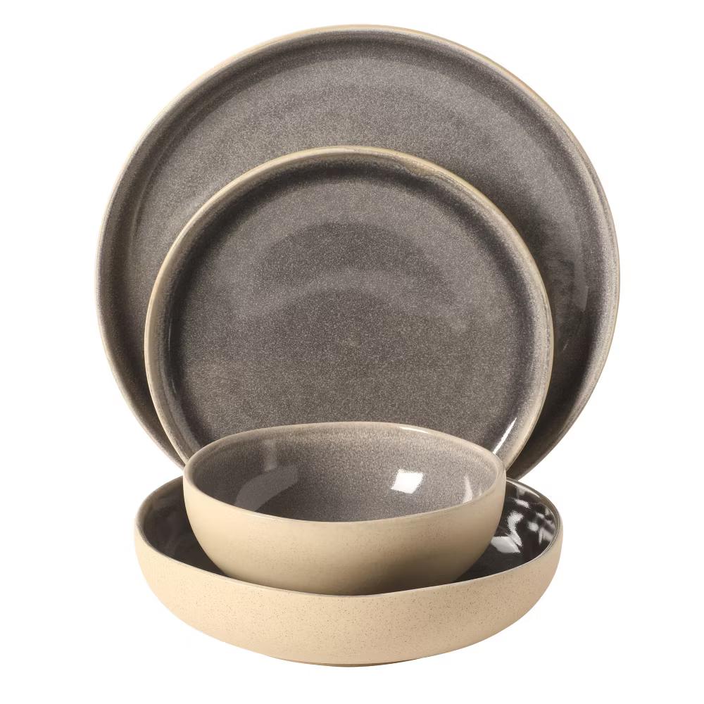 Manila Bay 16-Piece Stoneware Dinnerware Set, Service for 4, Reactive Glaze, Assorted Colors, Modern Artisan Design
