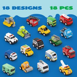 18 Pcs Friction Pull Back Play Car Vehicle Party Favors and Mini Excavator Toy Trucks Play Vehicles,Birthday Gifts for Boys Girls Ages 3 4 5