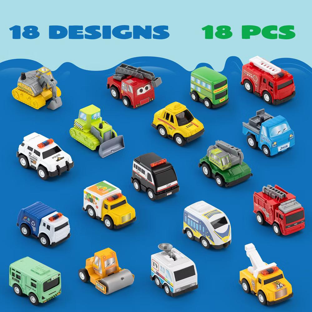 18 Pcs Friction Pull Back Play Car Vehicle Party Favors and Mini Excavator Toy Trucks Play Vehicles,Birthday Gifts for Boys Girls Ages 3 4 5