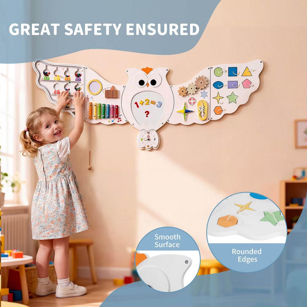 Owl Activity Wall Busy Board Panels Montessori Sensory Toys for Playroom Nursery - Image 5