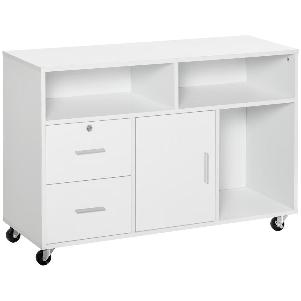 HOMCOM Printer Stand Home Office Mobile Cabinet Organizer Desktop with Caster Wheels, 2 Locking Breaks and Drawer - Image 10
