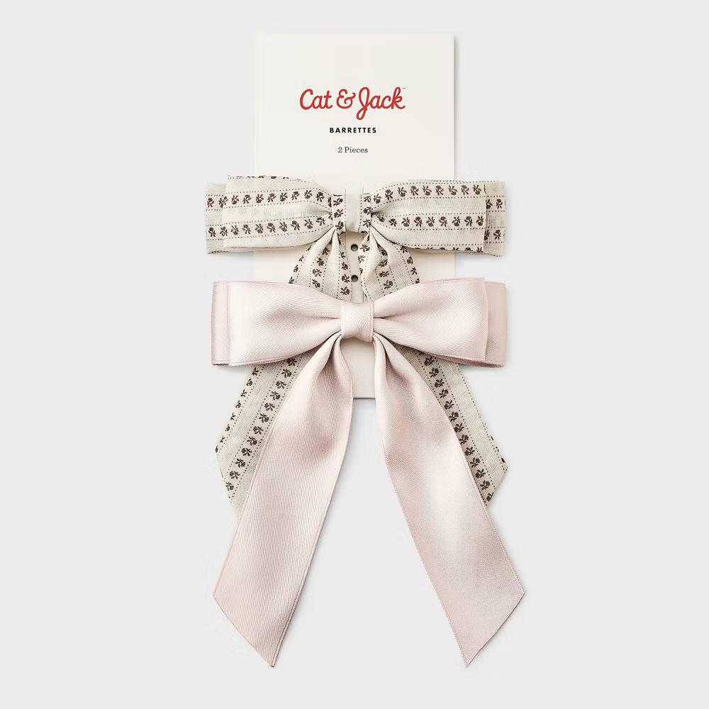 Girls' Floral Bow Hair Barrette 2pc Cream/Pink - Image 2