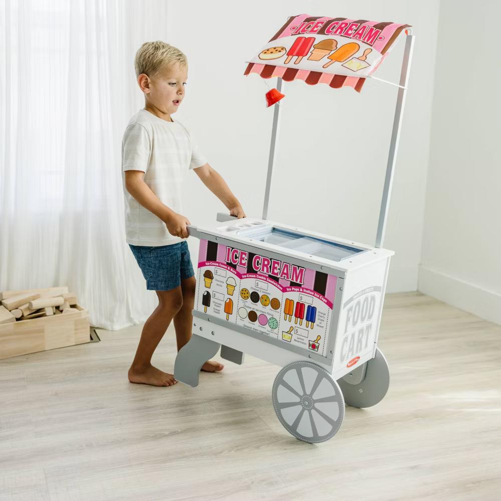 Wooden Snacks and Sweets Food Cart - 40+ Play Food pc, Reversible Awning: Educational Play Kitchen - Image 3