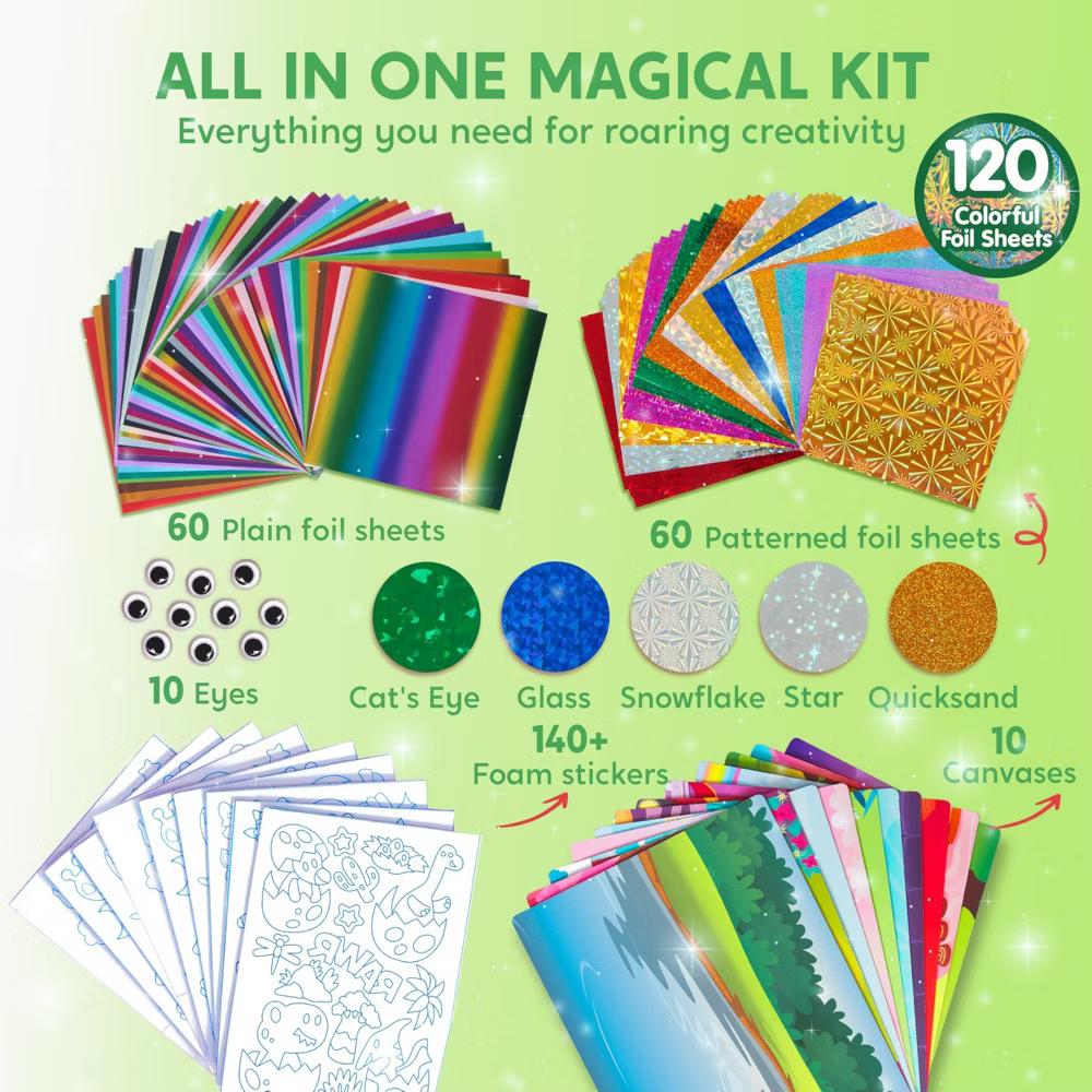 Dinosaur Foil Art Kit for Kids Age 4-8, No Mess Foil Foam Stickers DIY Crafts Creative Toys Birthday Christmas Gifts School Prize for Boys Girls - Image 2