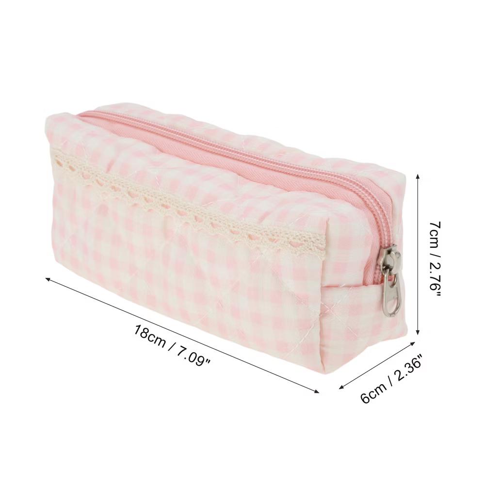 1 Pc Plaid Lace Style Drawstring Makeup Bag for Vacation Polyester - Image 16