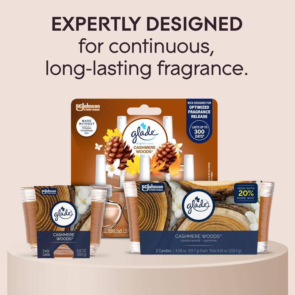 Glade 3 Wick Scented Candle in Glass Jar - Cashmere Woods - 6.8oz: Indoor Use, Jasmine, Sandalwood, Musk, 30-Hour Burn Time - Image 8