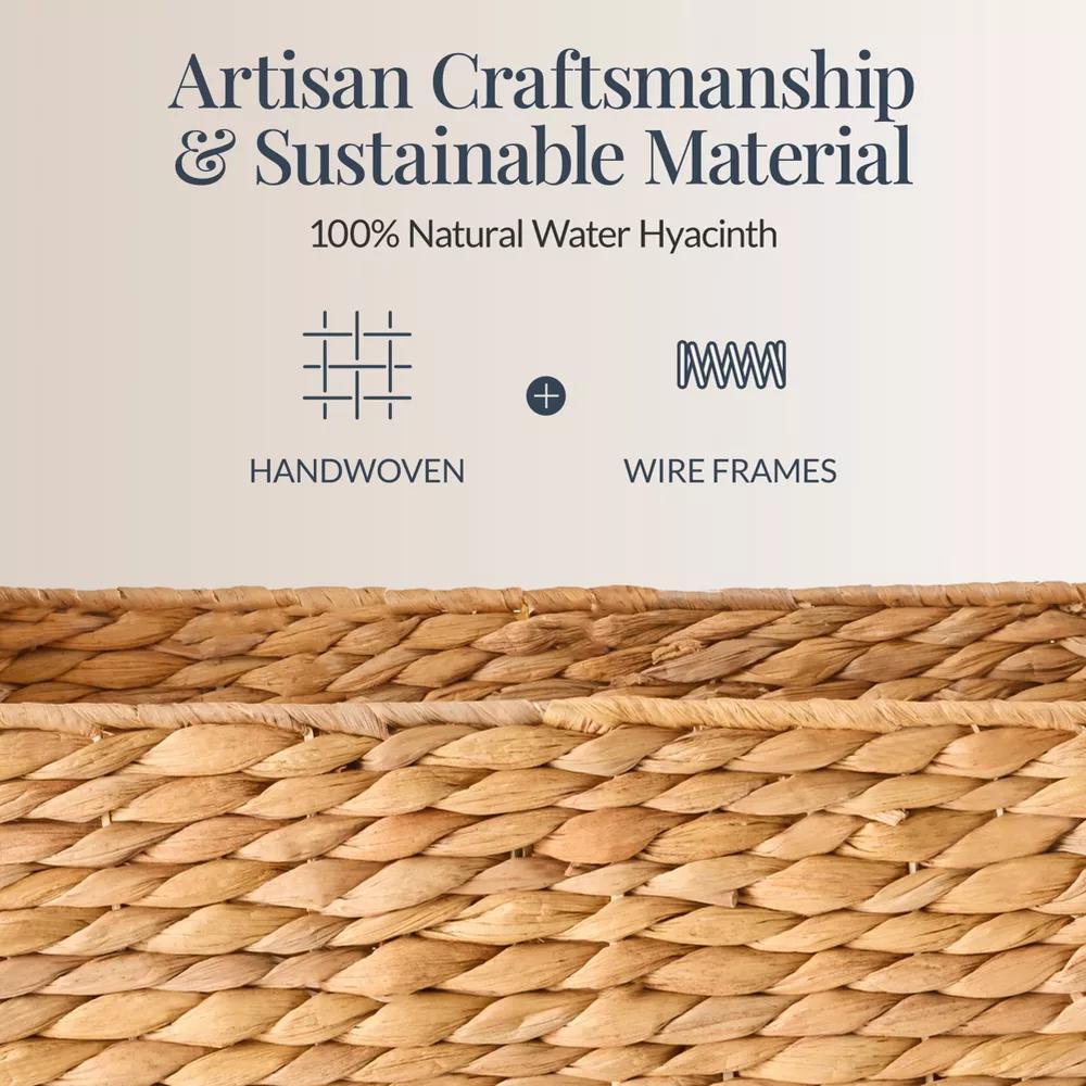 Wicker Storage Basket, Shelf Basket w/ Wooden Handles, Rectangular Storage Bin - Natural - Image 12