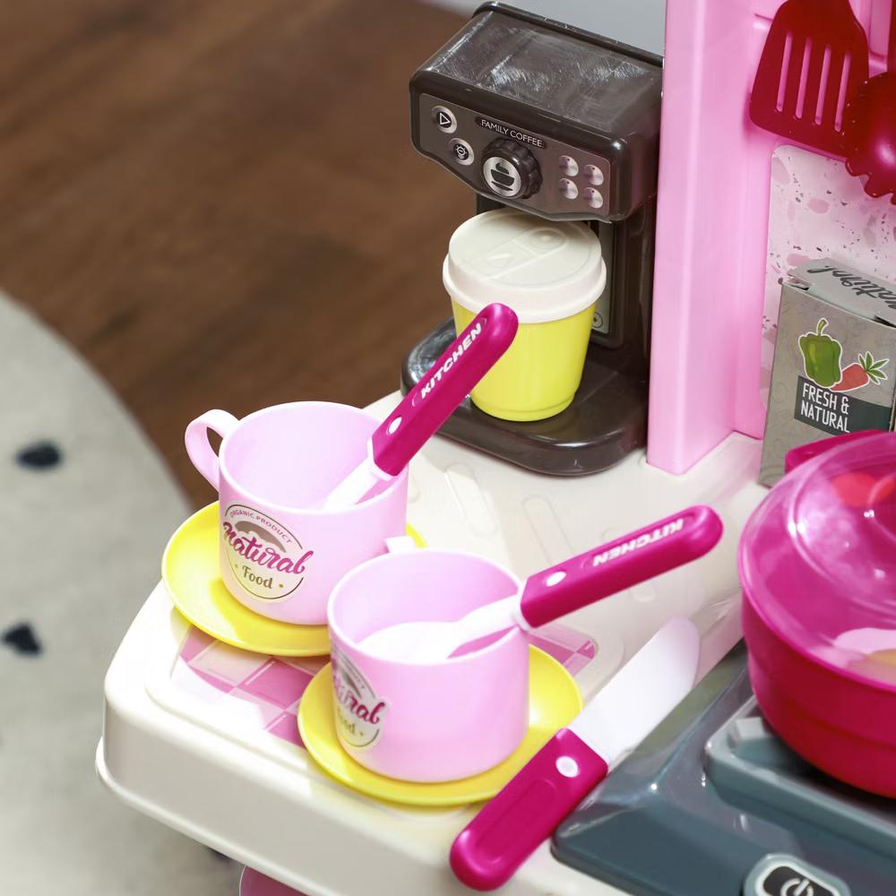 Qaba Play Kitchen, Kids Kitchen Playset, Toy Kitchen with Lights, Sounds, 33 Accessories, Storage, Interactive Playset for Toddler 3-6 Years - Image 3