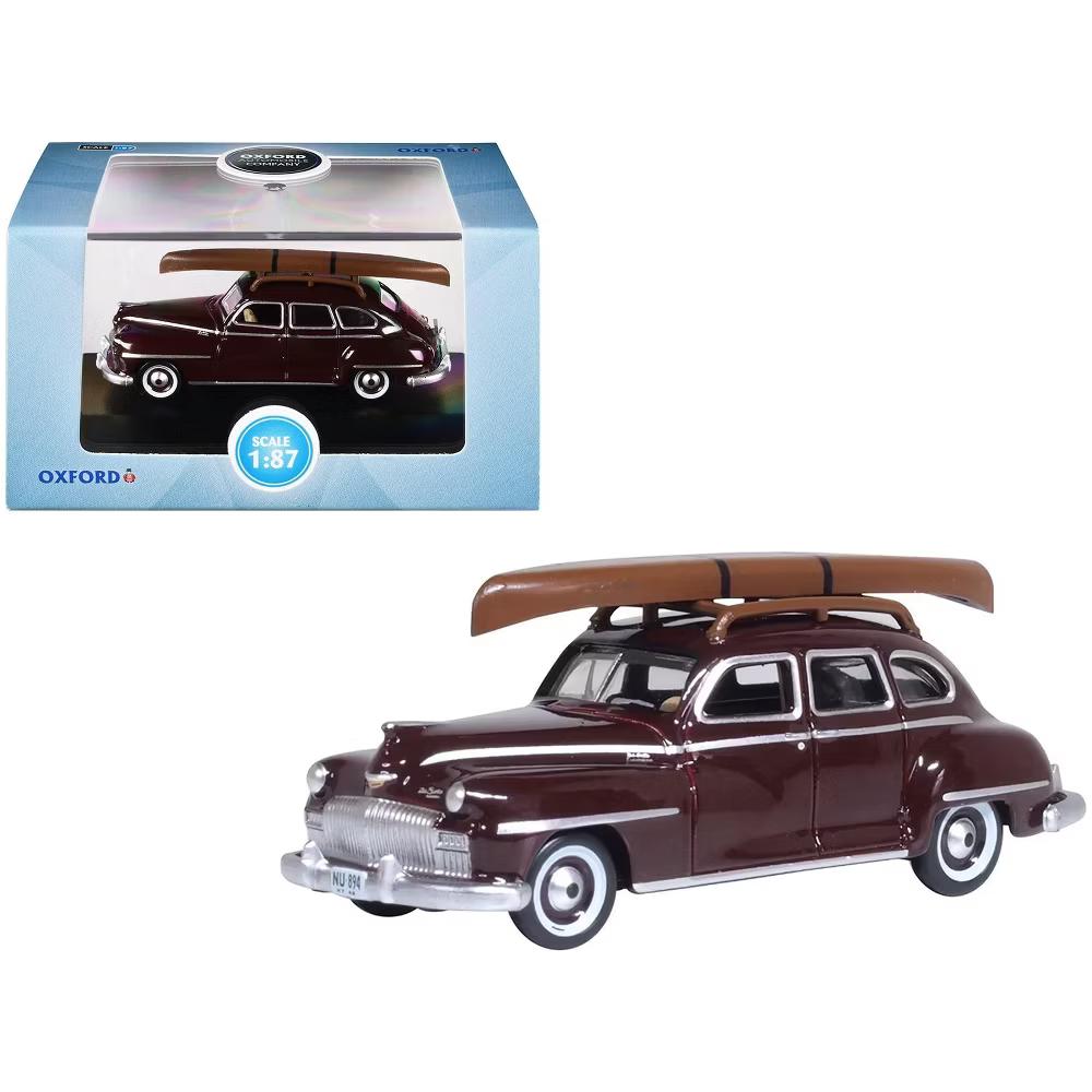 1946 DeSoto Suburban with Roof Rack and Canoe Royal Maroon 1/87 (HO) Scale Diecast Model Car - Image 7