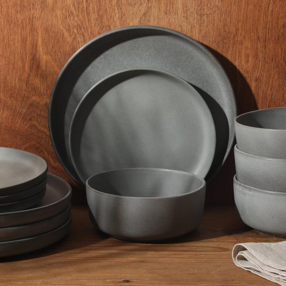 Pasco 12 Piece (Service for 4) Plates and Bowls Reactive Glaze Dishes Stoneware Ceramic Dinnerware Set - Image 12