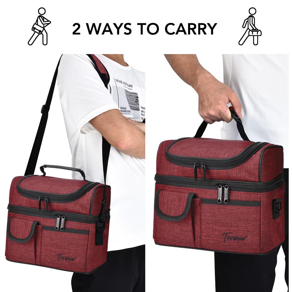 Dual Compartment Insulated Lunch Bag, Leakproof Lunch Tote with Front Pocket, Insulated Lunch Cooler Bag with Back Mesh Pocket - Image 2