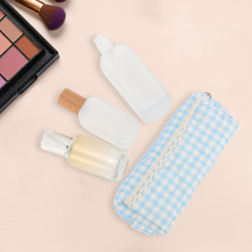 1 Pc Plaid Lace Style Drawstring Makeup Bag for Vacation Polyester - Image 6