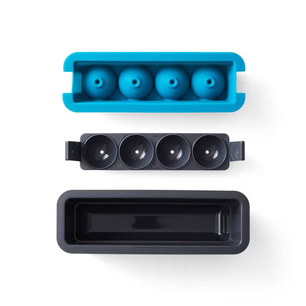 Houdini Clear Sphere Tray: Silicone Ice Mold & Maker, 4-Cavity, Dishwasher Safe, Turquoise Blue & Charcoal Gray - Image 3