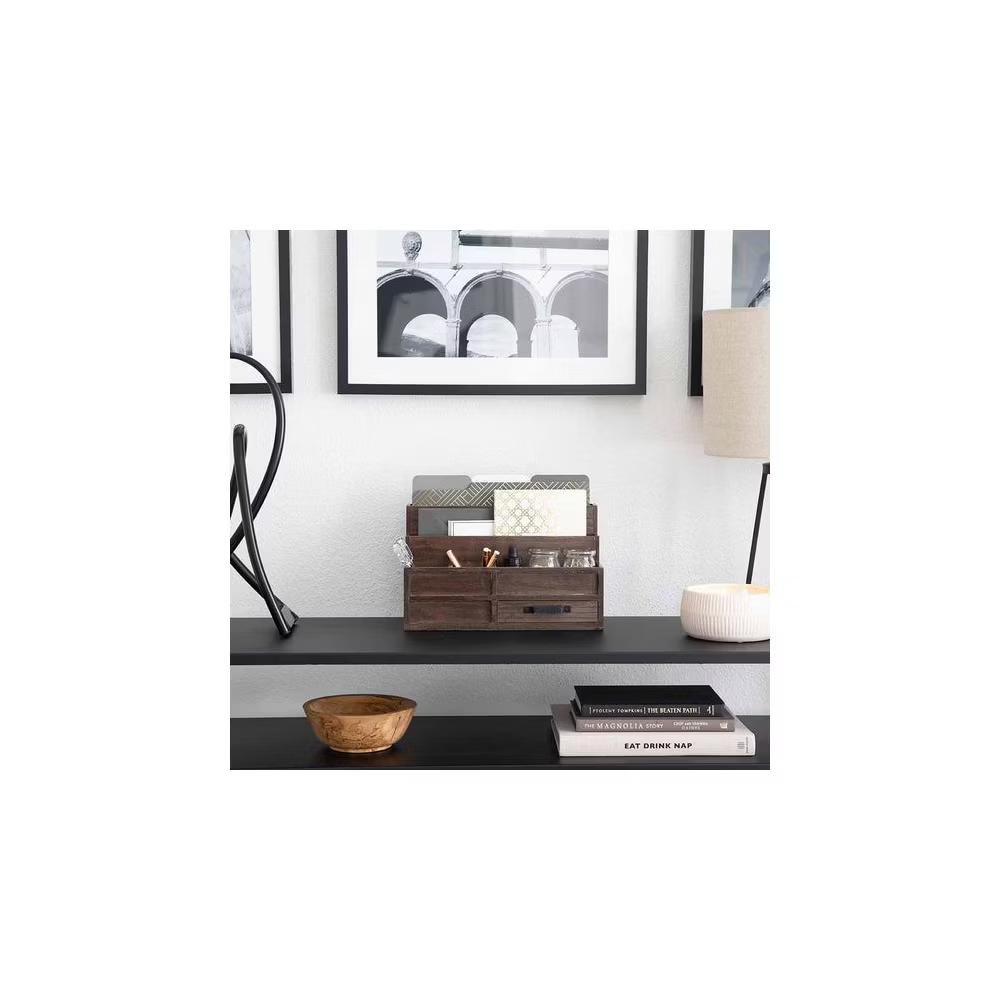 Blu Monaco Wood Mail Organizer with Drawer & Pen Holder - Image 3