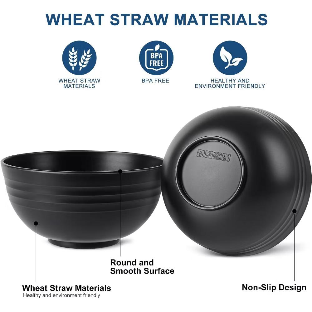 Etokfoks Wheat Straw Cereal Bowls Set of 8 Microwave and Dishwasher Safe Unbreakable 26oz Multicolor BPA Free for Soup Salad - Image 7