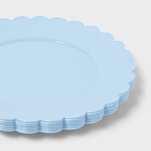 8ct Light Blue Scallop Dinner Plastic Plates - "