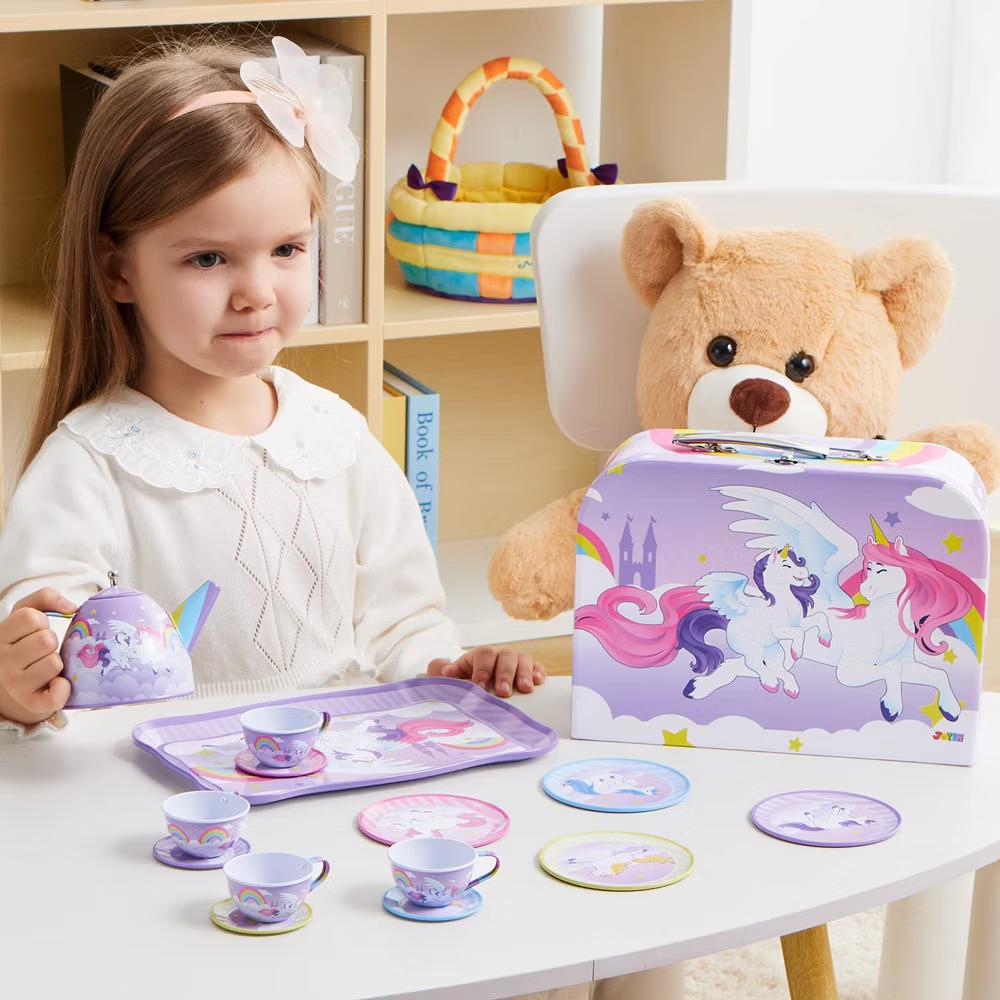 Unicorn Tea Party Set for Kids, Pretend Play Toy with Teapot, 4 Cups & Plates, Play Food & Carrying Case, Birthday Gifts for Girls Age 3 4 5 6 - Image 5