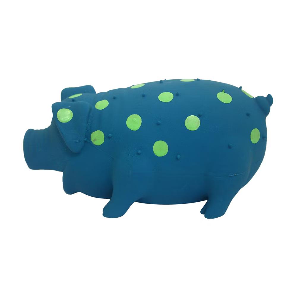Latex Polka Dot Pig Dog Toy - Blue - 9" - Image 2