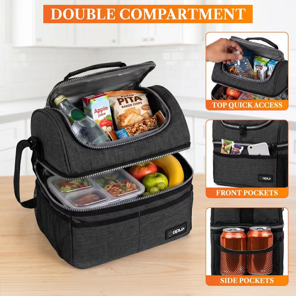 Double Decker Lunch Box Men Women, Insulated Leakproof Cooler Bag Adult Work, Dual Compartment Pail Tote Boys Girls Kids - Image 40