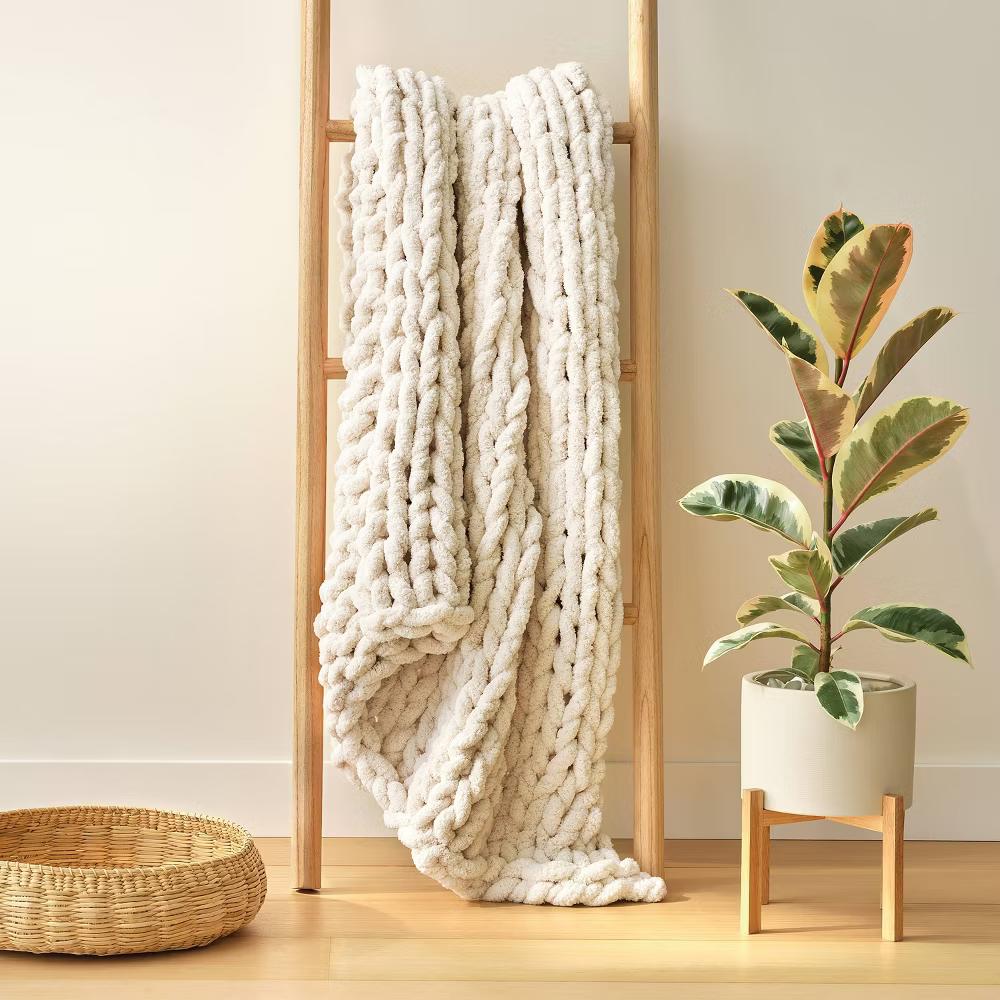 Large Knit Blanket Craft Kit Cream - Finger Knitting Yarn DIY Art Kit for Adults - Image 4