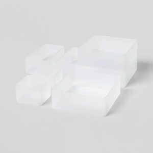 6pc Plastic Drawer Organizer Clear - Desk & Office Organization Set, Clear Desk Drawer Organizers