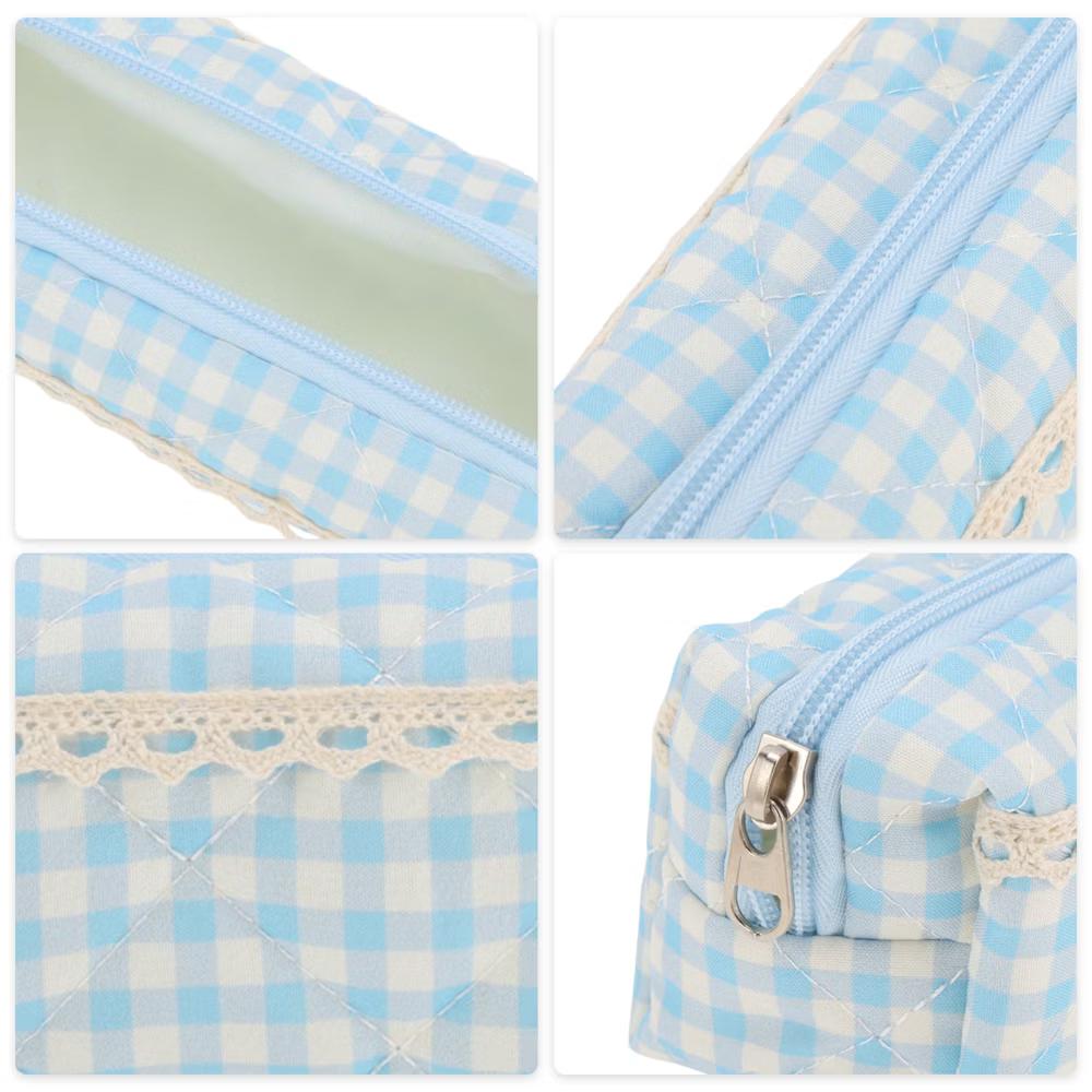 1 Pc Plaid Lace Style Drawstring Makeup Bag for Vacation Polyester