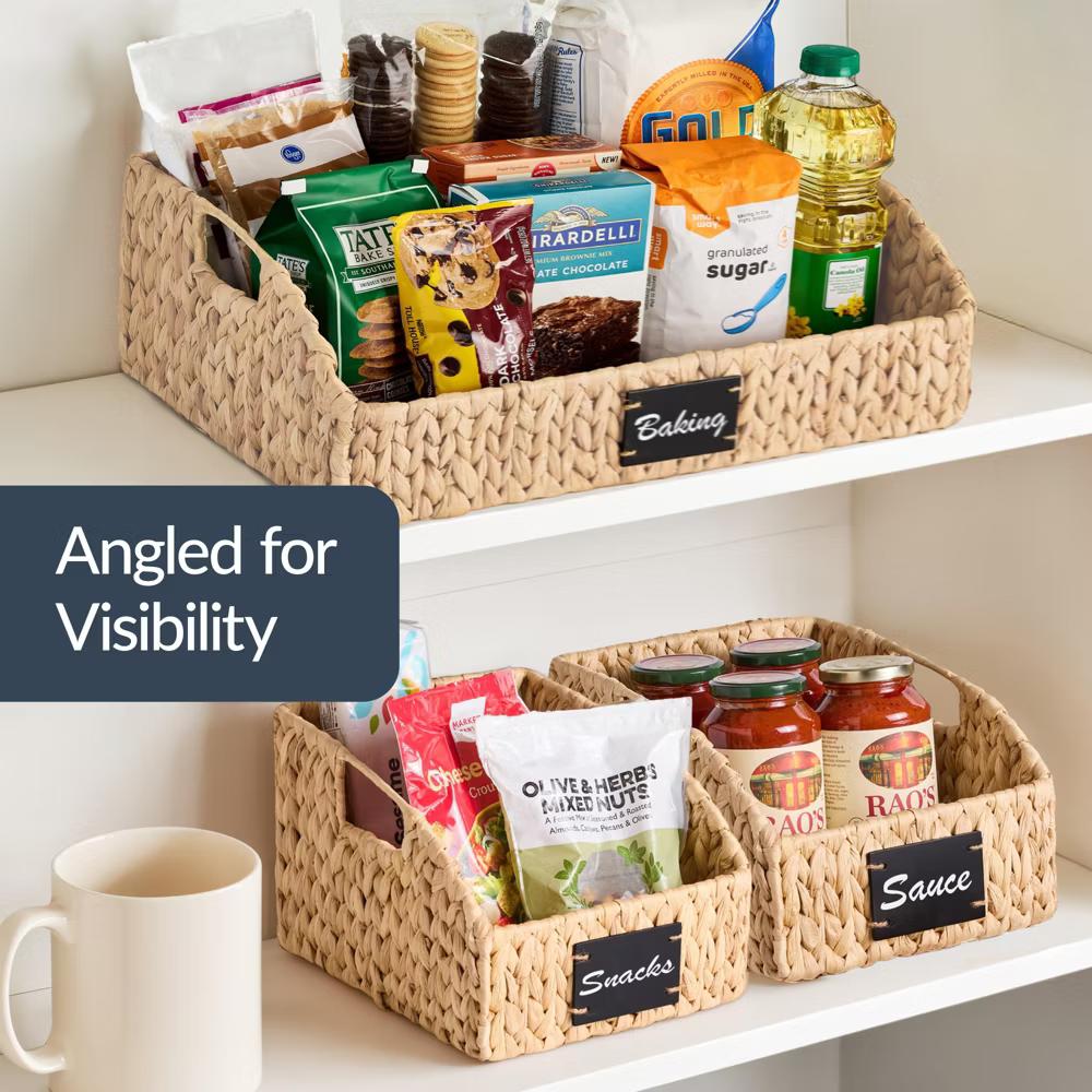 Hyacinth Angled Pantry Storage Baskets W/ Handles, Chalkboard & Marker - Image 12