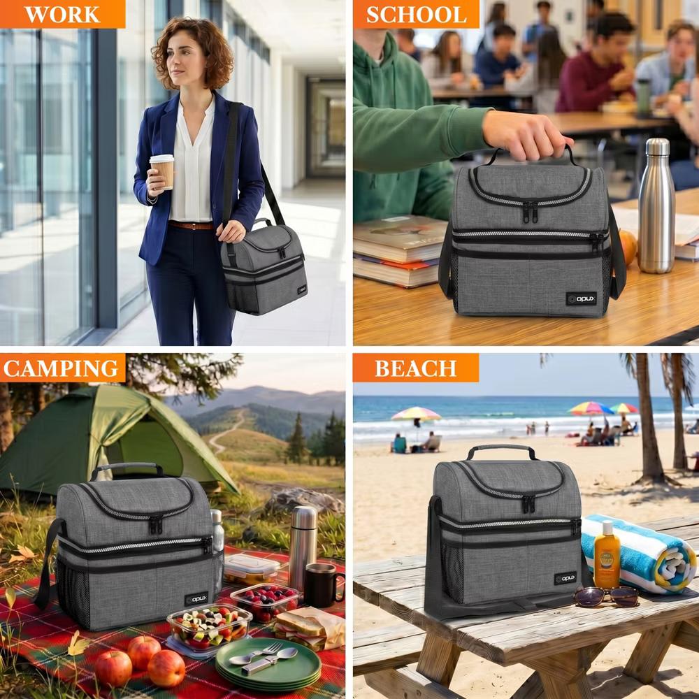 Double Decker Lunch Box Men Women, Insulated Leakproof Cooler Bag Adult Work, Dual Compartment Pail Tote Boys Girls Kids - Image 53