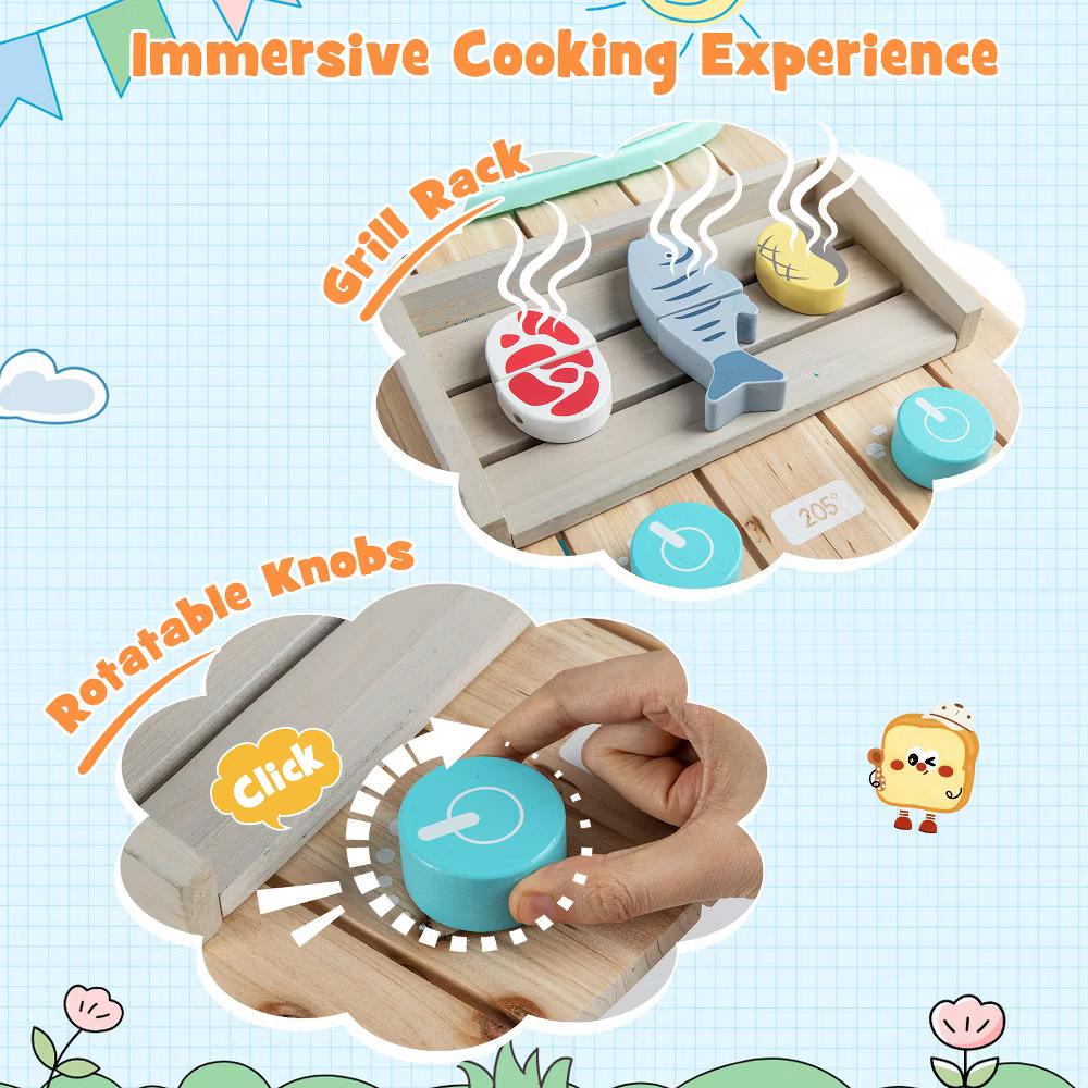 Outdoor Kids Play Kitchen Set, Wooden Toy Kitchen Playset with Removable Sink - Image 7