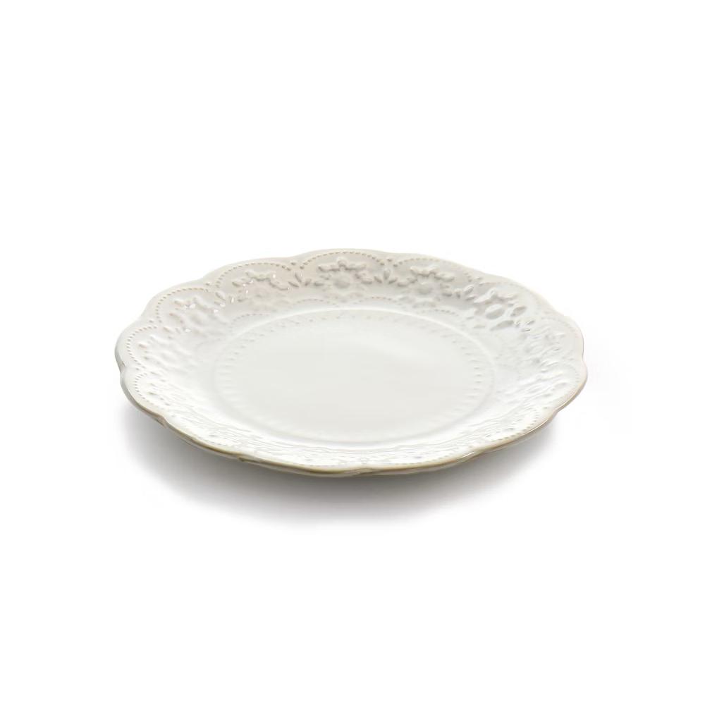 Countess 16 Piece Embossed Double Bowl Stoneware Dinnerware Set in Ivory - Image 4