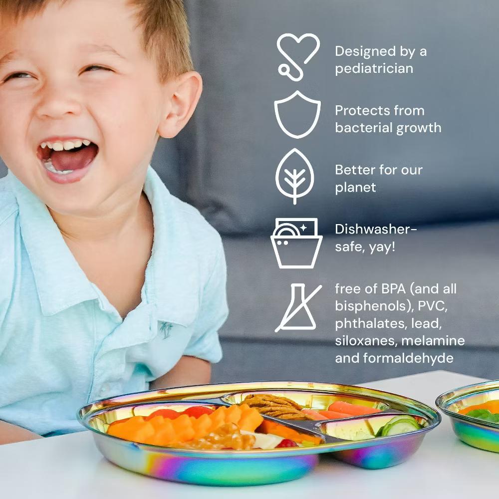 Ahimsa 9.7" Stainless Steel Balanced Bites Divided Plate
