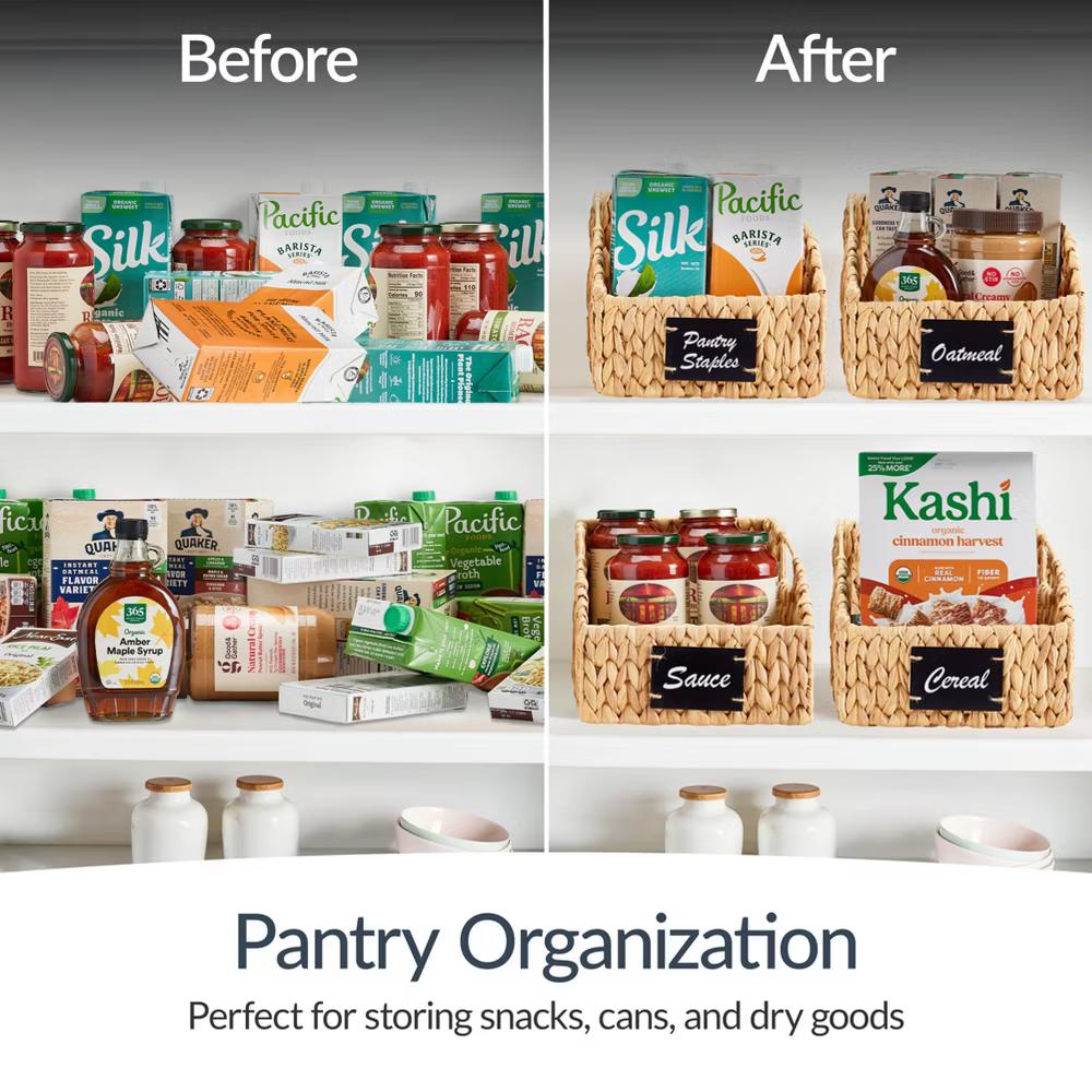 Hyacinth Angled Pantry Storage Baskets W/ Handles, Chalkboard & Marker - Image 9