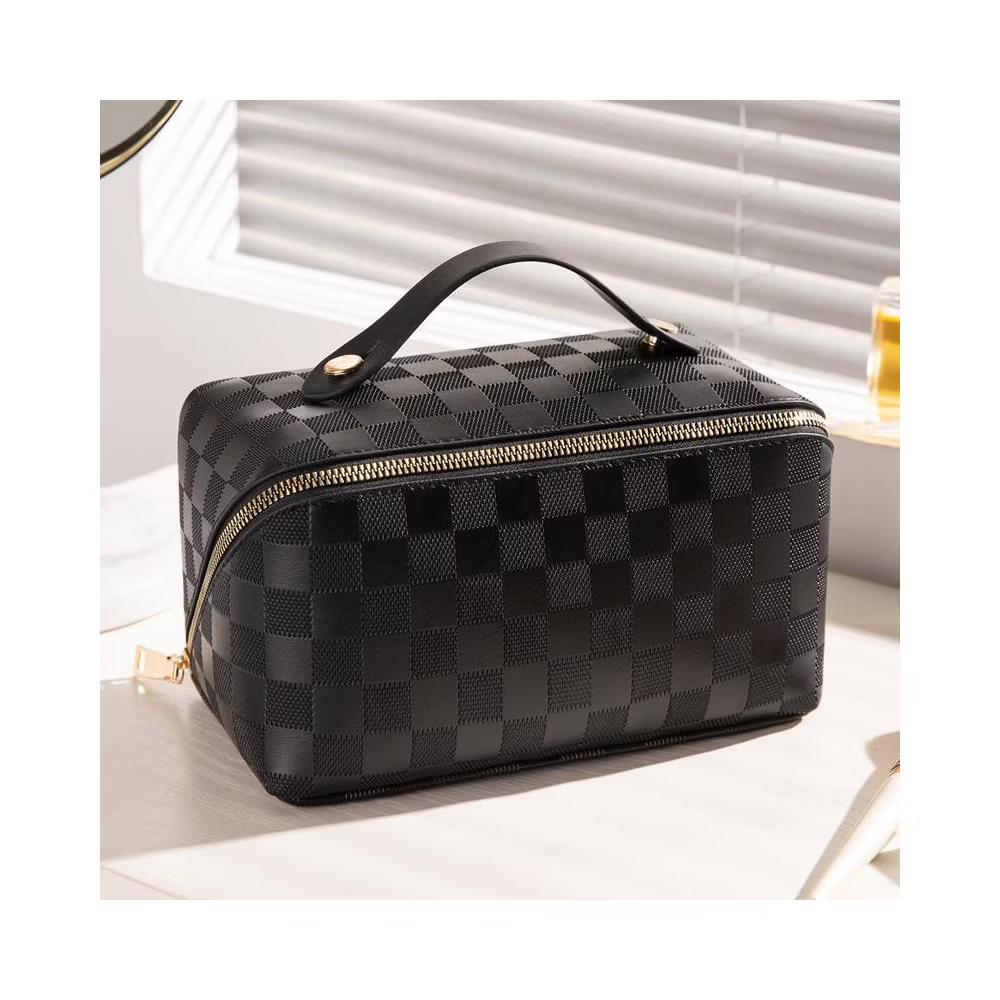 Checkered Makeup Bag, Large Capacity Cosmetic Bag with Handle, Portable Waterproof Travel Toiletry Organizer for Women - Image 8