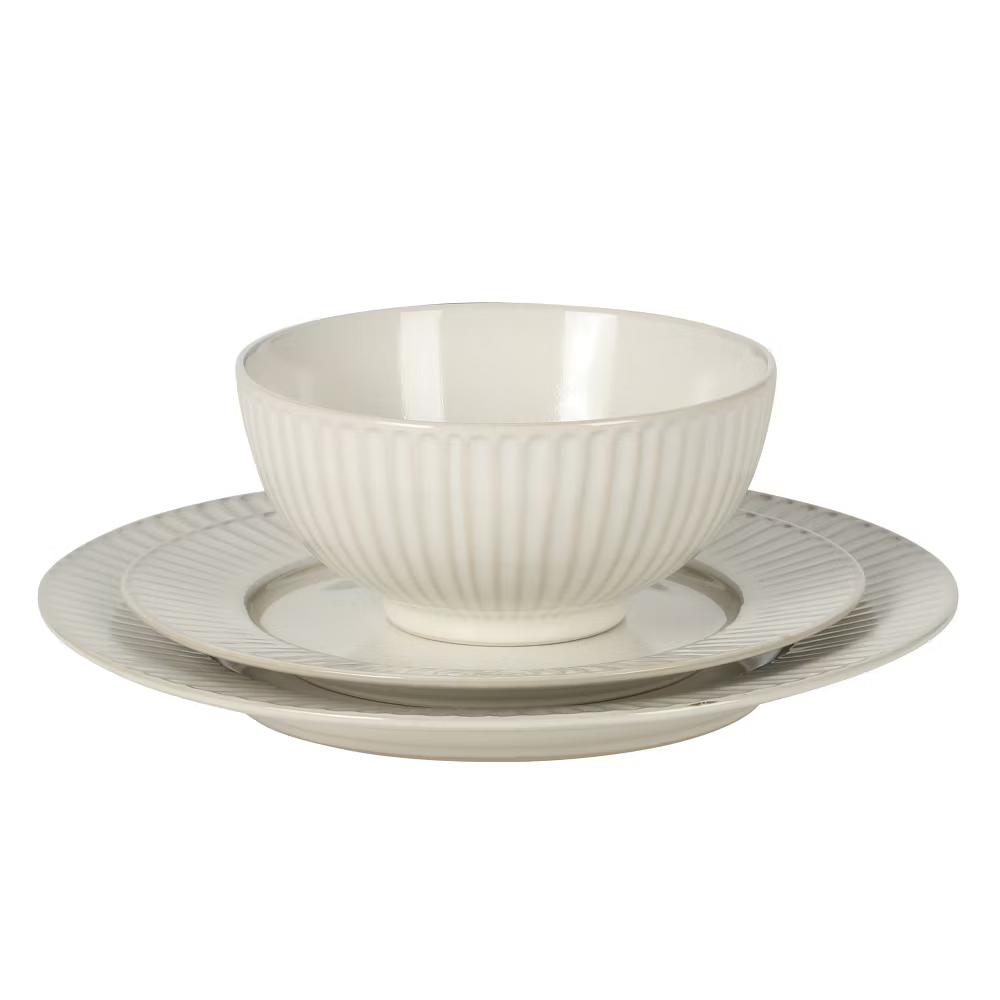 Soleil 12 Piece Linen White Stoneware Dinnerware Set for 4, Plates and Bowls Set with Dinner Plates, Salad Plates and Bowls - Image 10