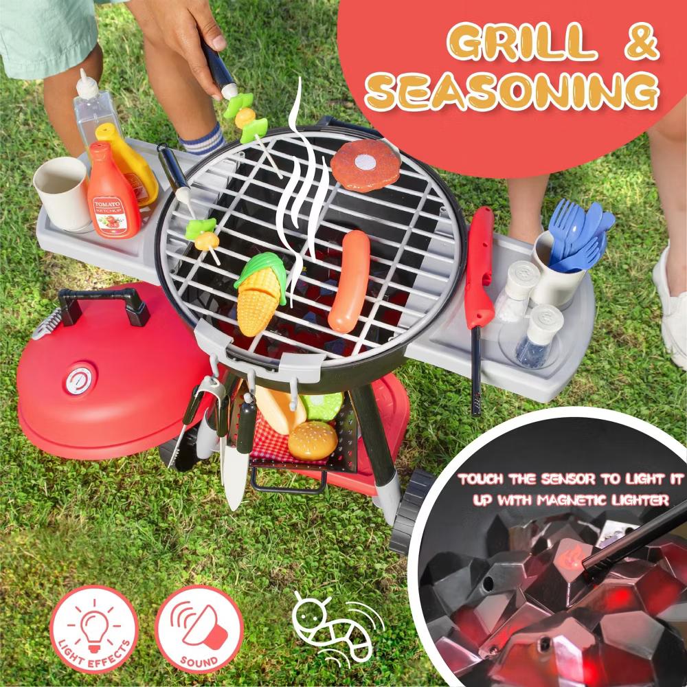 34Pcs Kids Kitchen Playset, Toy BBQ Grill Set, Indoor Outdoor Play Food Cooking Toy Set, Christmas Birthday Gift for Boys Girls Toddlers 2 3 4 5 - Image 3