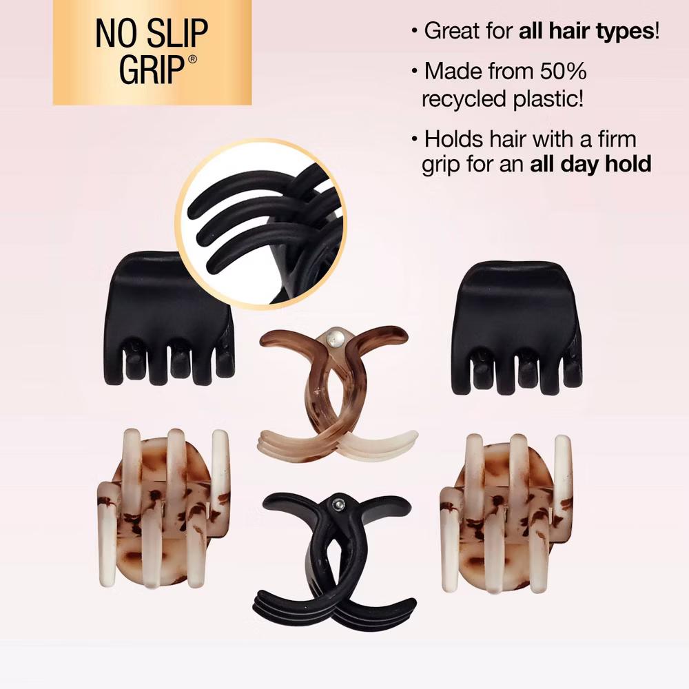 No-Slip Grip Mini Claw Clips - Matte Tortoise/Black - All Hair - 6pcs: Hair Styling, Solid Pattern - Image 4