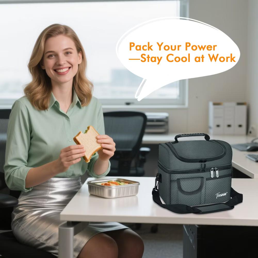 Dual Compartment Insulated Lunch Bag, Leakproof Lunch Tote with Front Pocket, Insulated Lunch Cooler Bag with Back Mesh Pocket - Image 5