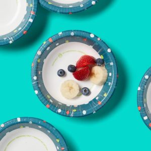 Dots Paper Bowl - 12oz/40ct - Round Disposable Dinnerware with Polka Dot and Sun Patterns, 6" Diameter