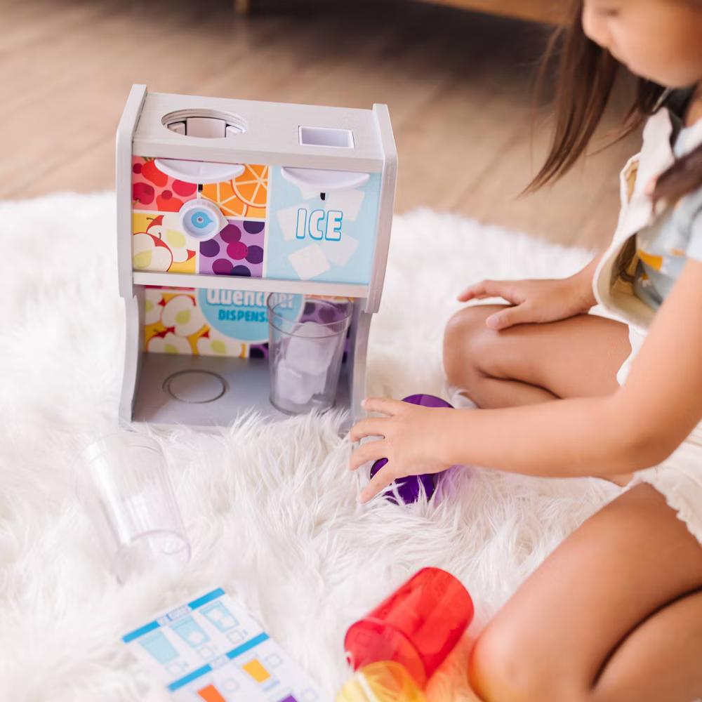 Thirst Quencher Wooden Drink Dispenser Pretend Play Set With Cups, Juice Inserts, Ice Cubes - Image 2