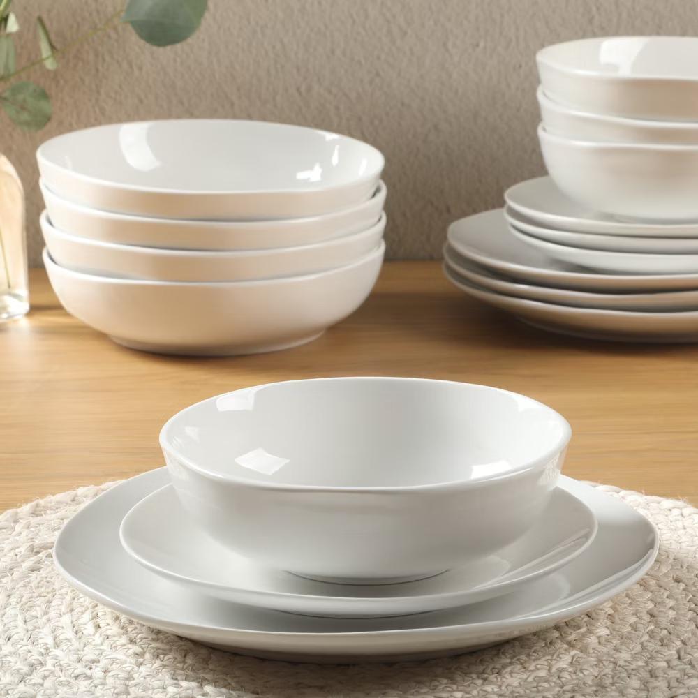 Lindendale 16 Piece Porcelain Ceramic Plates and Bowls Dishes Scratch and Chip Resistant Service for 4 Dinnerware Set - White - Image 6