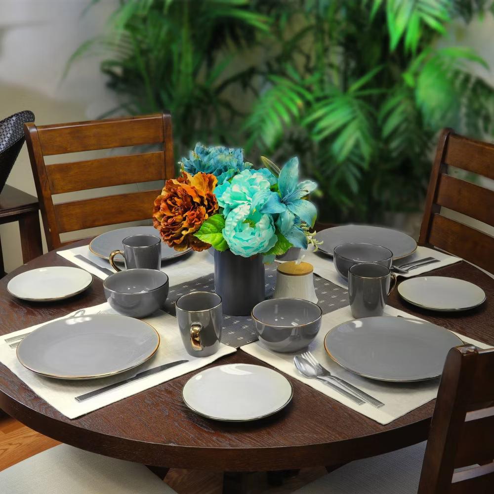 16pc Stoneware Solid Stone Dinnerware Set Gray - Microwave & Dishwasher Safe, Service for 4, Includes Plates & Mugs - Image 2