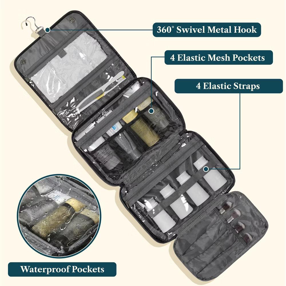 PAVILIA Hanging Toiletry Bag Women Men, Foldable Large Travel Cosmetic Organizer, Water Resistant Makeup Toiletries Essentials Kit - Image 3