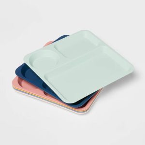 Kids' 6pc Basic Tray New Colors - Multicolor Divided Plates, Dishwasher & Microwave Safe