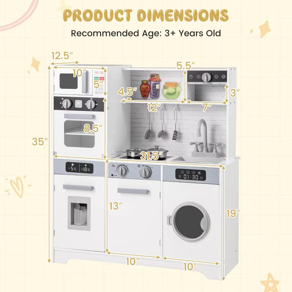 Kids Play Kitchen Toy Set w/ Water Dispenser Sink Faucet Microwave Oven Utensils - Image 7
