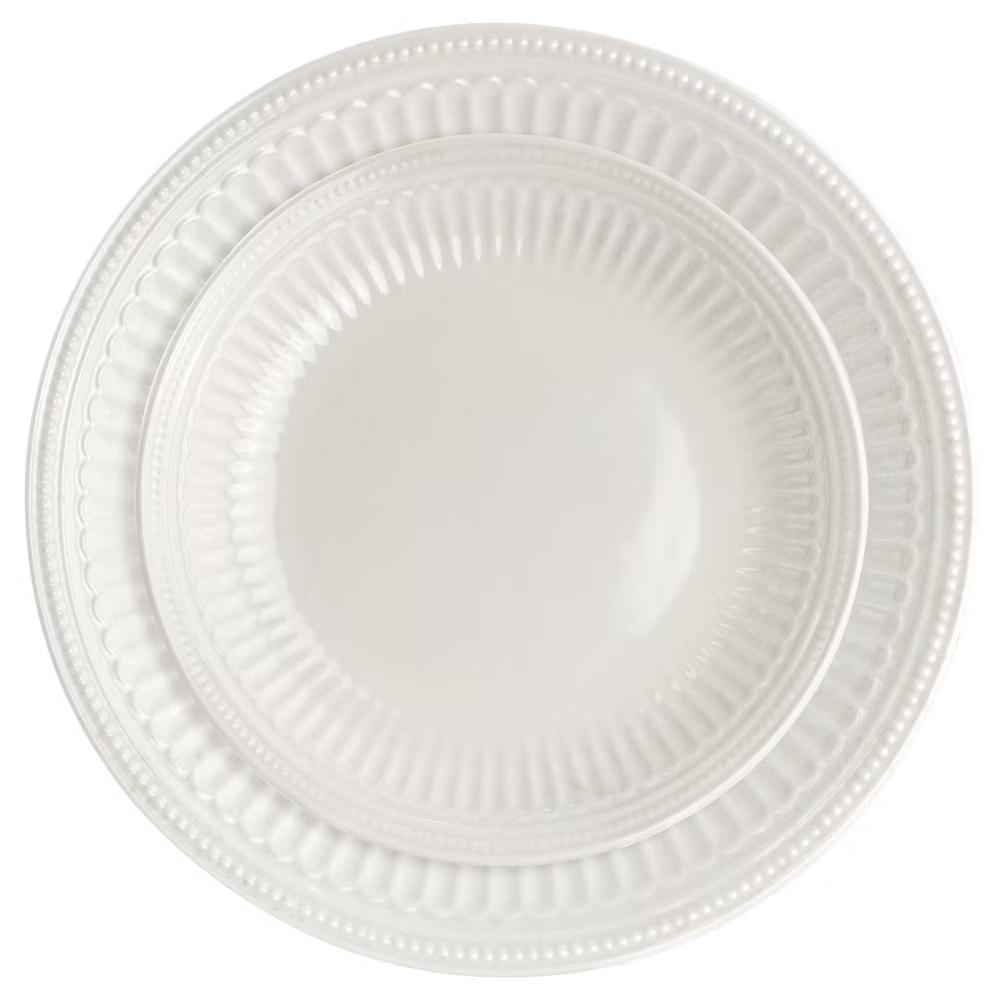 Embossed Arch and Dot Stoneware Dinnerware Set in White - Image 13