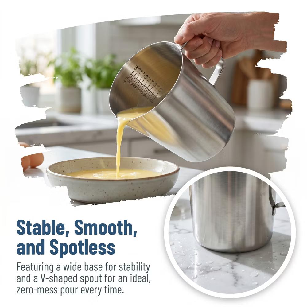 Measuring Cup, 1 Cup Stainless Steel Measuring Cup with Easy Read Lines for Baking Recipes - Image 29