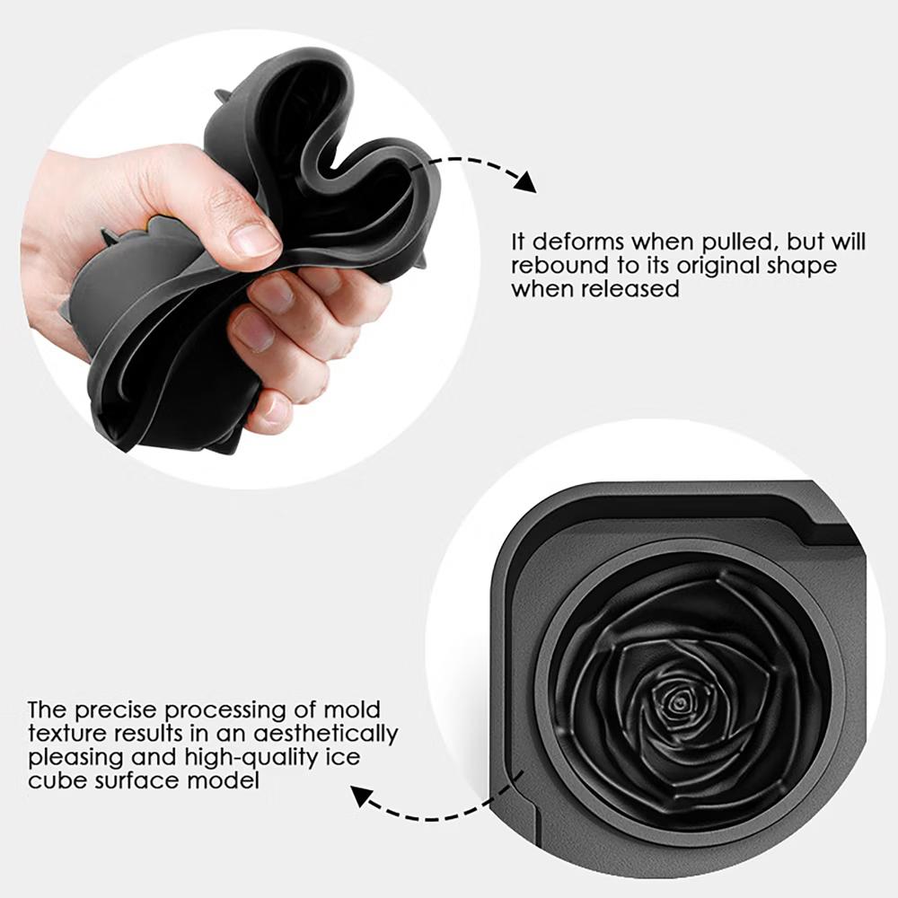 Alilang Women's 2-Pack Rose Silicone Ice Mold 4-Cavity Large Flower Ice Cube Tray with Lid - Black - Image 6