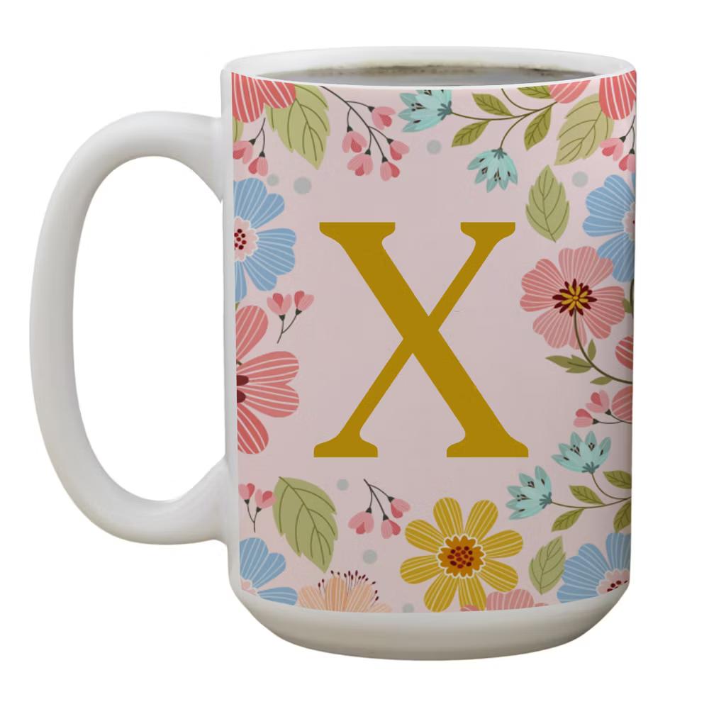 Personalization Mall Flowery Initial Personalized Coffee Mug Gold/Pink - Image 25
