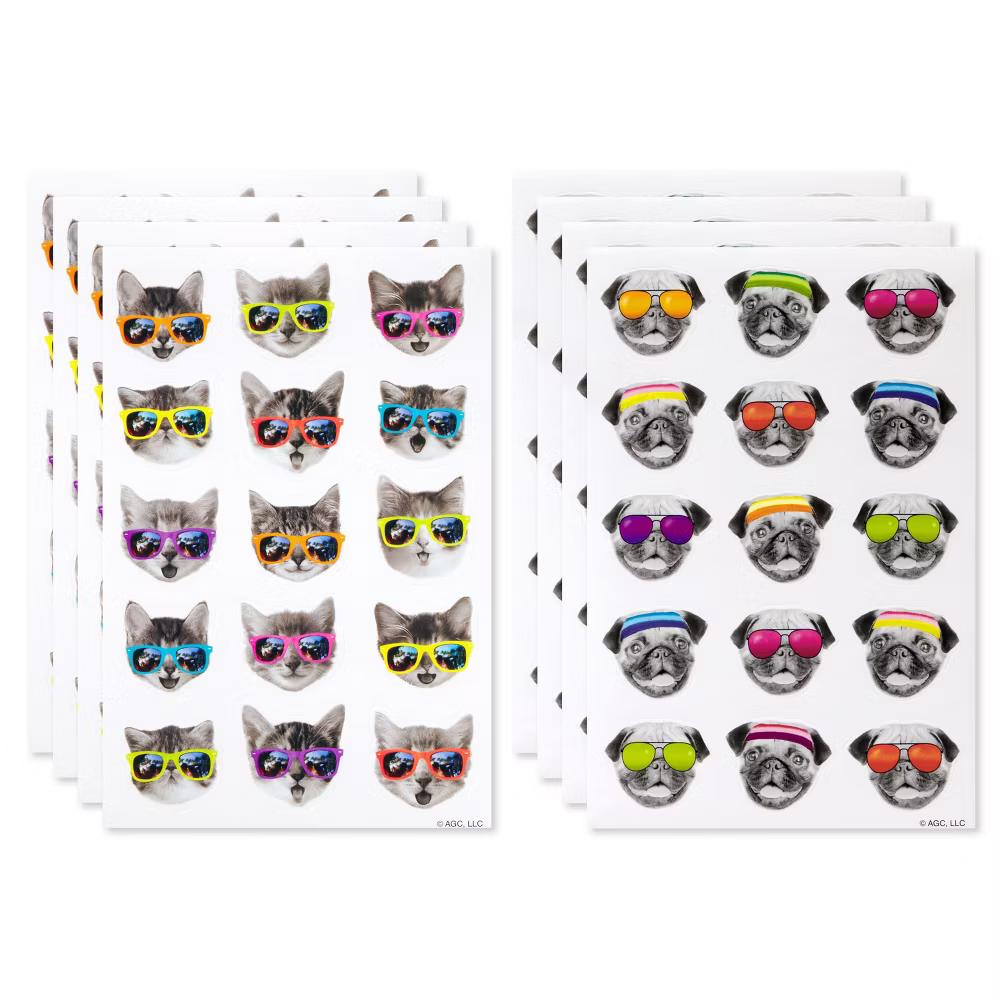 Funny Stickers for Kids/Cool Cats and Pugs in Sunglasses 120ct - 8 Sheets - Image 5