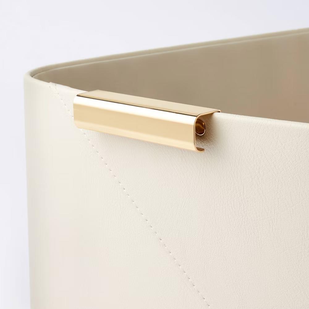 Faux Leather Folio Bin with Metal Handles Ivory - Decorative Storage Basket, Rectangle, Spot Clean - Image 3